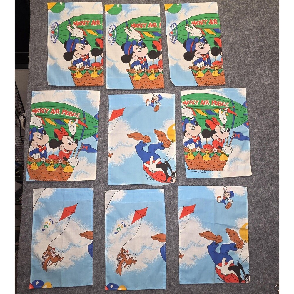 Vintage Disney Mickey Minnie Goofy Chip Dale Fabric Panel Lot Quilting Crafts